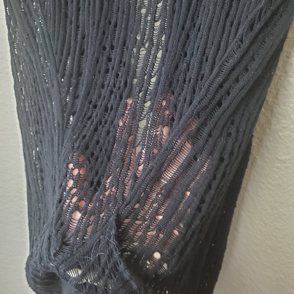 DKNY JEANS women's black cardigan size M in translucent knit with short open sle - Picture 6 of 8